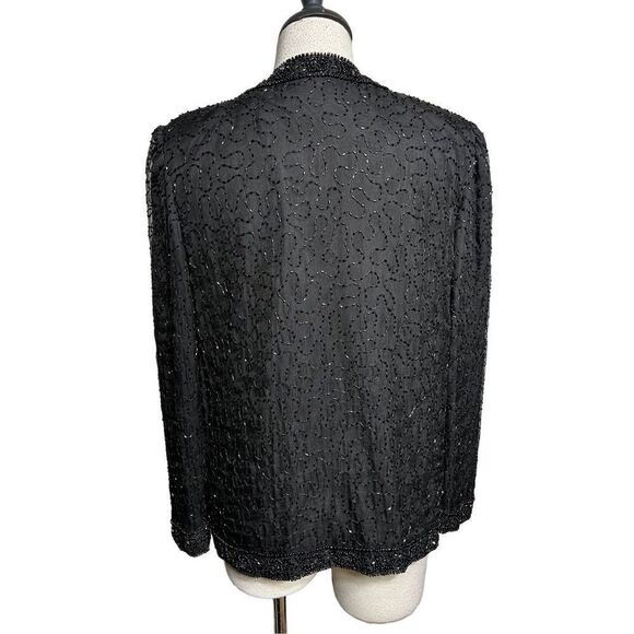 Laurence Kazar Vintage Long Sleeve Fully  Beaded Silk Evening Jacket Formal Smal - Picture 3 of 5